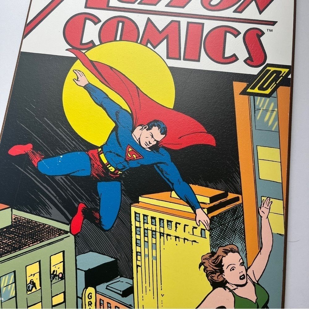 DC Comics Superman Action Comics #1 Style Wooden Wall Art Plaque Vintage Decor